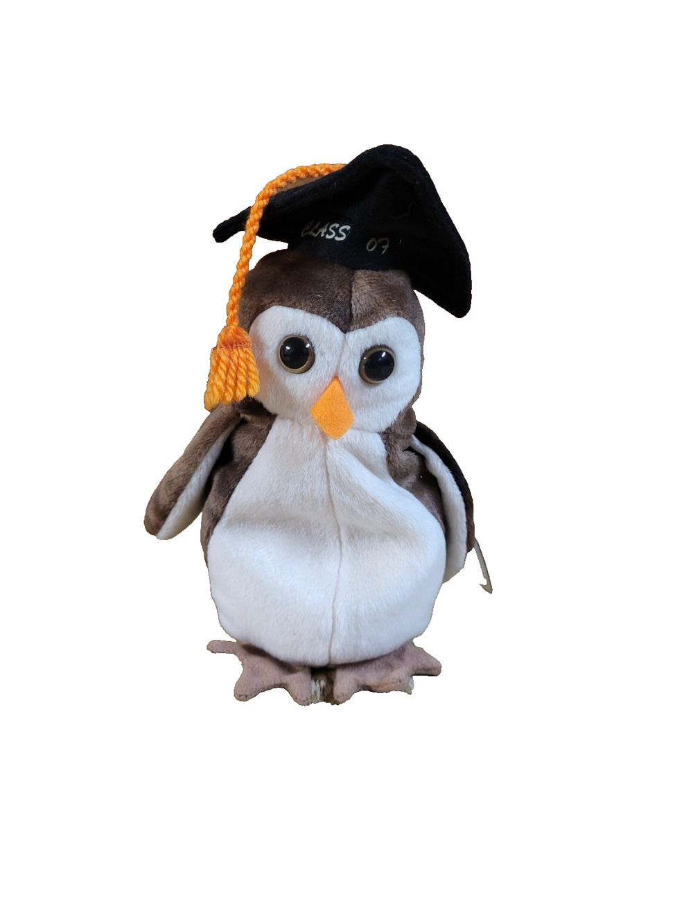Ty Beanie Baby Wise the Owl Class of 1998 Graduation Plush Brown White w/ Tag